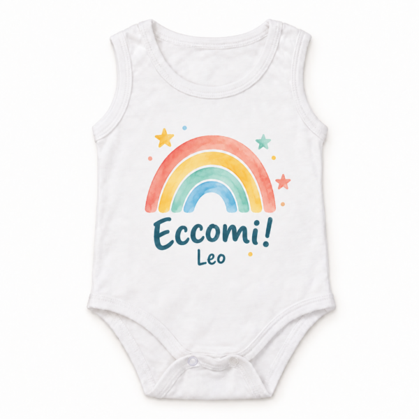 Body neonato personalizzato con nome Leo e arcobaleno