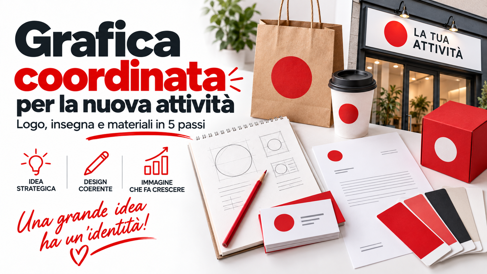 Grafica coordinata per la nuova attività: logo, insegna e materiali in 5 passi