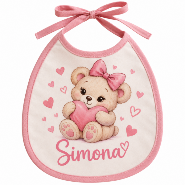 Bavetta personalizzata rosa con nome e grafica orsetto