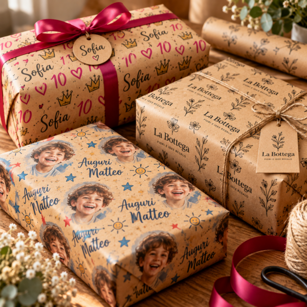 Carta regalo personalizzata Kraft con nome, foto e logo